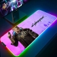 Eco-friendly Cyberpunk 2077 Glowing RGB LED Mouse Pad 4mm Thickness for Gaming Keyboard USB Anti-slip Rubber Base Desk Mat